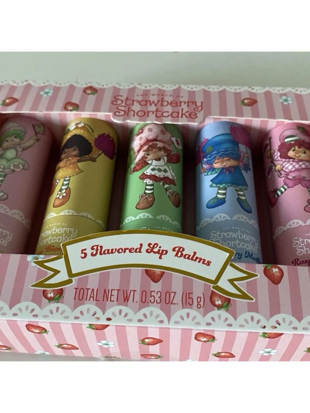 Set Of 5 Strawberry Shortcake Scented Flavored Lip Balms Taste Beauty‎ NEW